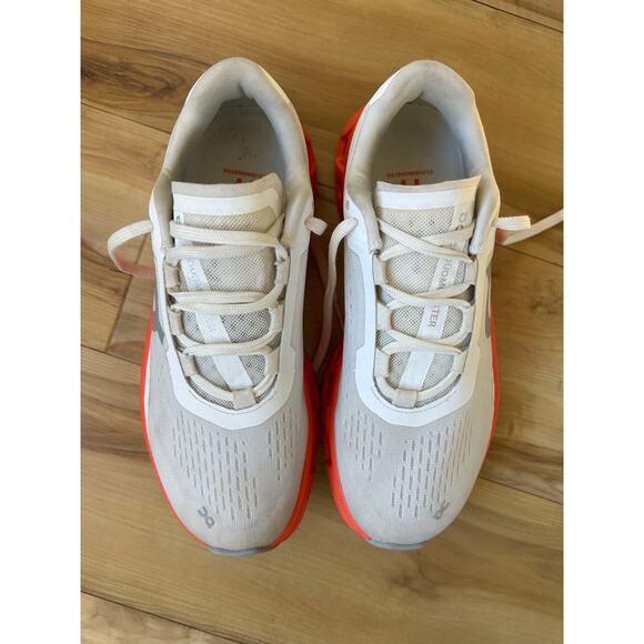 ON CLOUDMONSTER Women's White Flame Athletic Running Walking Sneaker Shoes - Picture 2 of 5